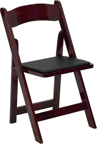 Mahogany Wood Folding Chair with Black Seat Rental